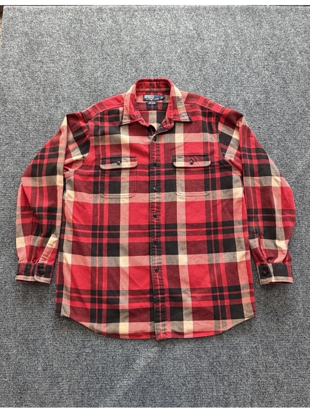 Vintage Polo Ralph Lauren Matlock Buffalo Plaid Flannel Shirt Red Men’s Large